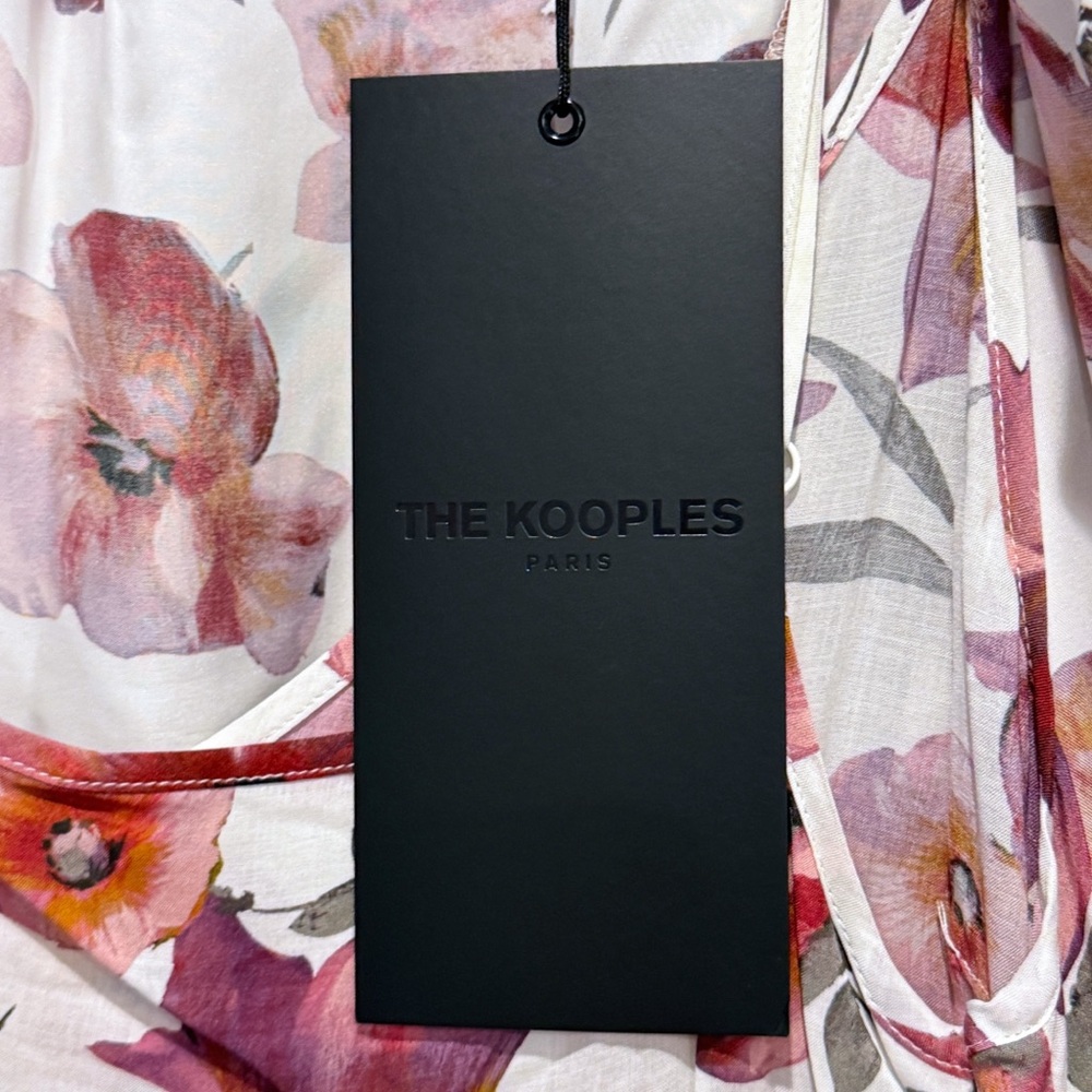 The Kooples Dress Silk Floral Print Wrap Mini Pink White Puff Sleeves Boho NWT - Picture 11 of 14